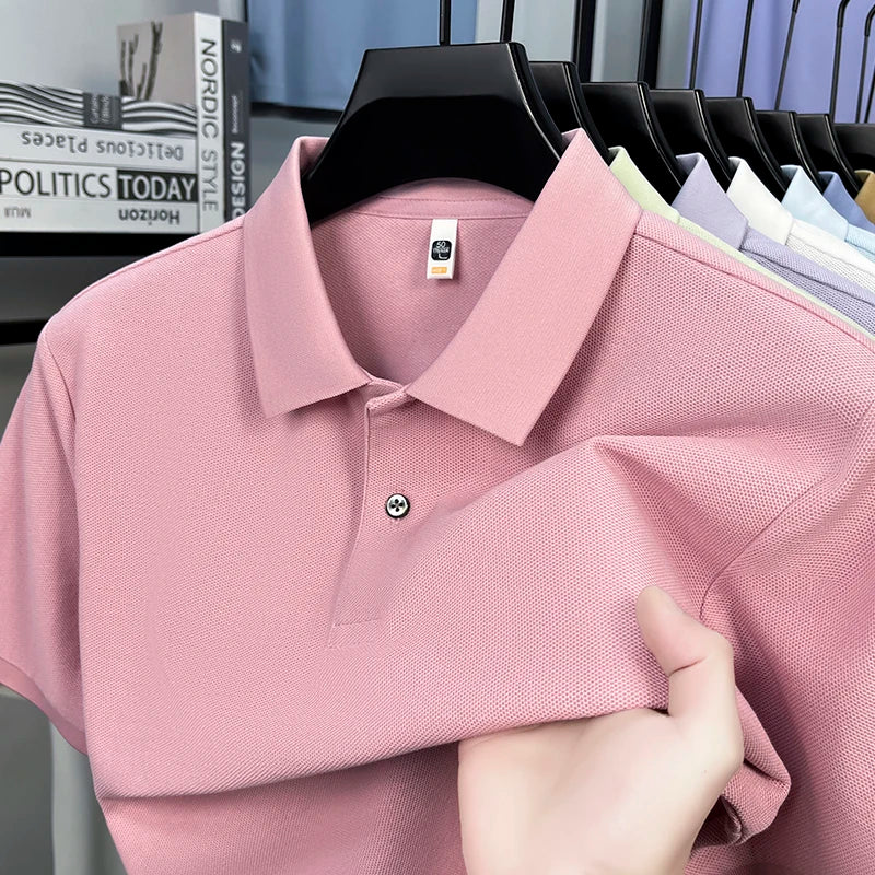 Classic Men Short Sleeve Polo Shirt 100% Mercerized Cotton Breathable Summer Golf Business Casual Athletic Tops
