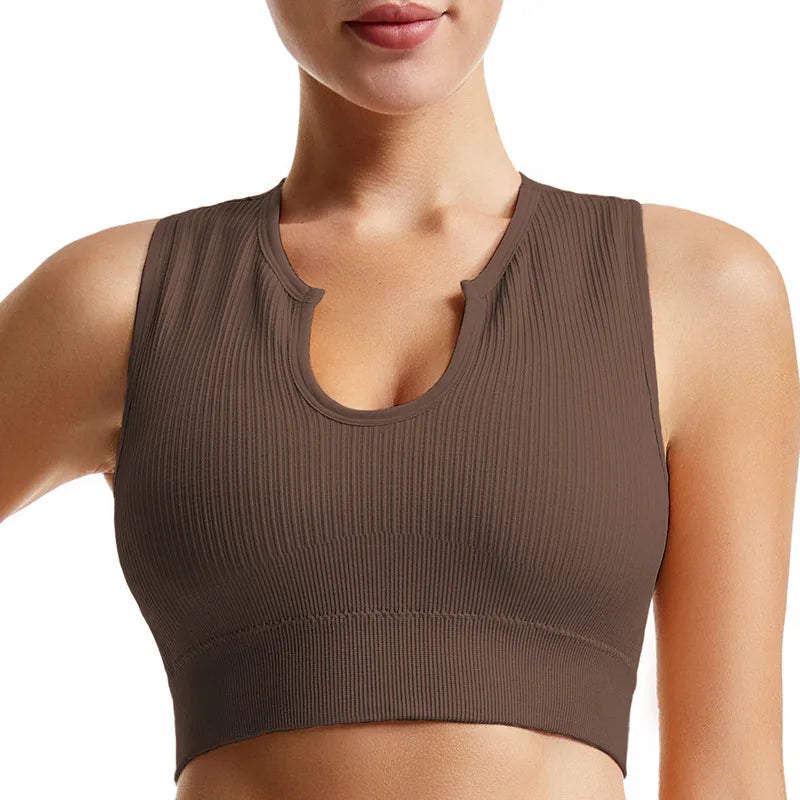 Women's Sleeveless Sports Bra Navel-Leaking with A Chest Pad  Highly Elastic Vest Sexy Stretchy Breathable Bra