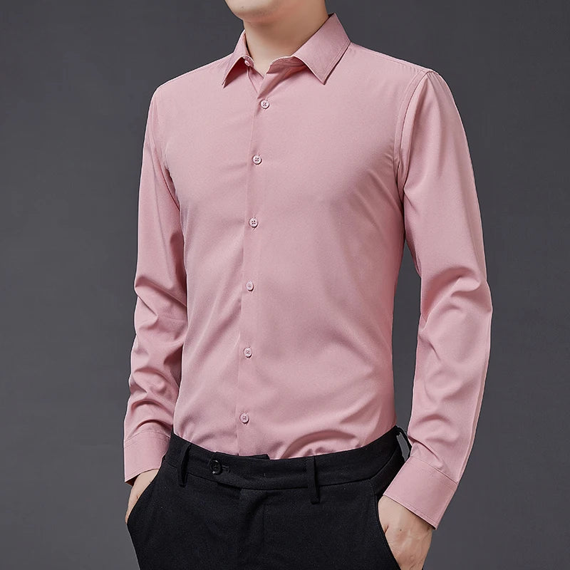 Stretch Solid Business Shirt Men