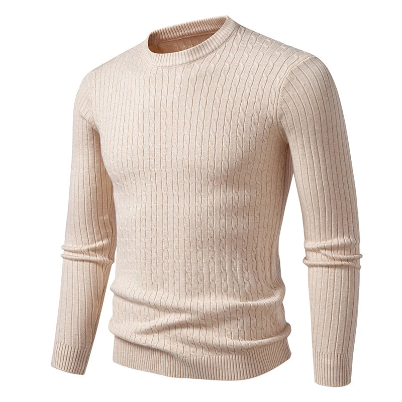 Autumn Mens Crew Neck Sweaters Long Sleeve Lightweight Knit Ribbed Dress Pullover Sweaters Outdoor Casual Twist Cable Sweaters