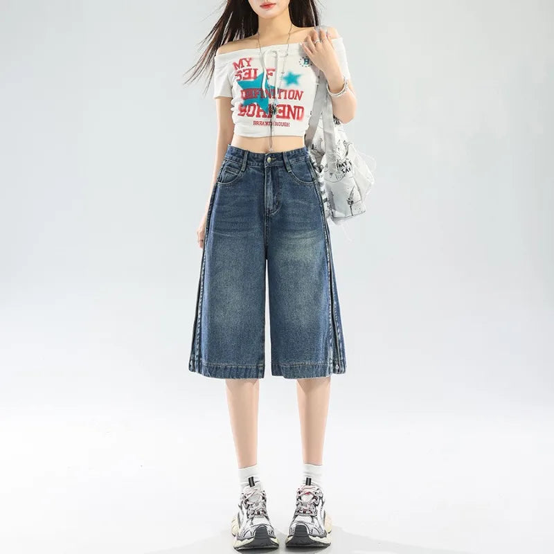 Denim Shorts for Women Summer  Fashion Trendy Loose Fitting Casual Female Jeans Breathable Comfy Streetwear