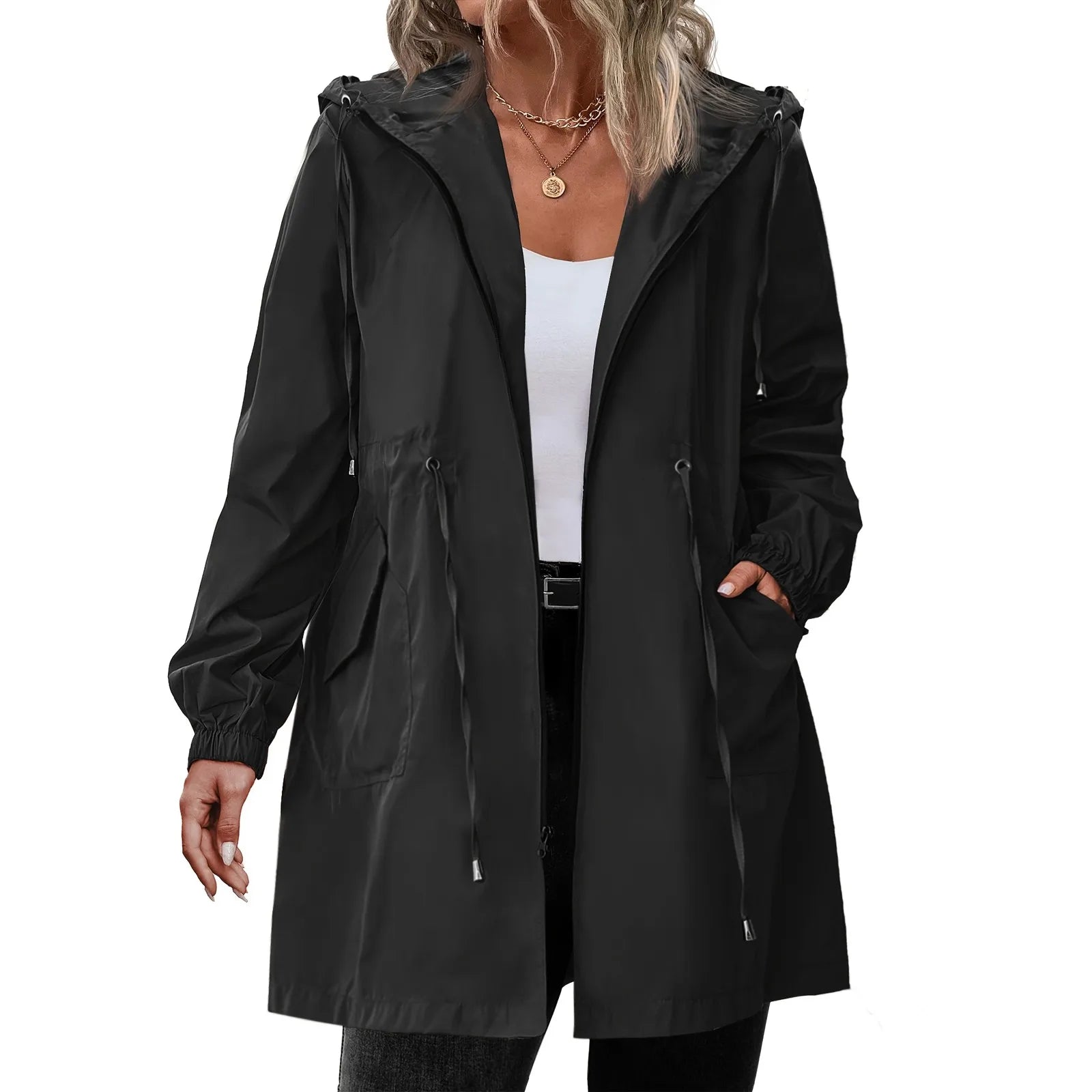 Women Trench Coat New Spring Autumn Jacket Casual Long Sleeve Hooded Mid Long Windbreaker Female Overcoat High-Quality Coats