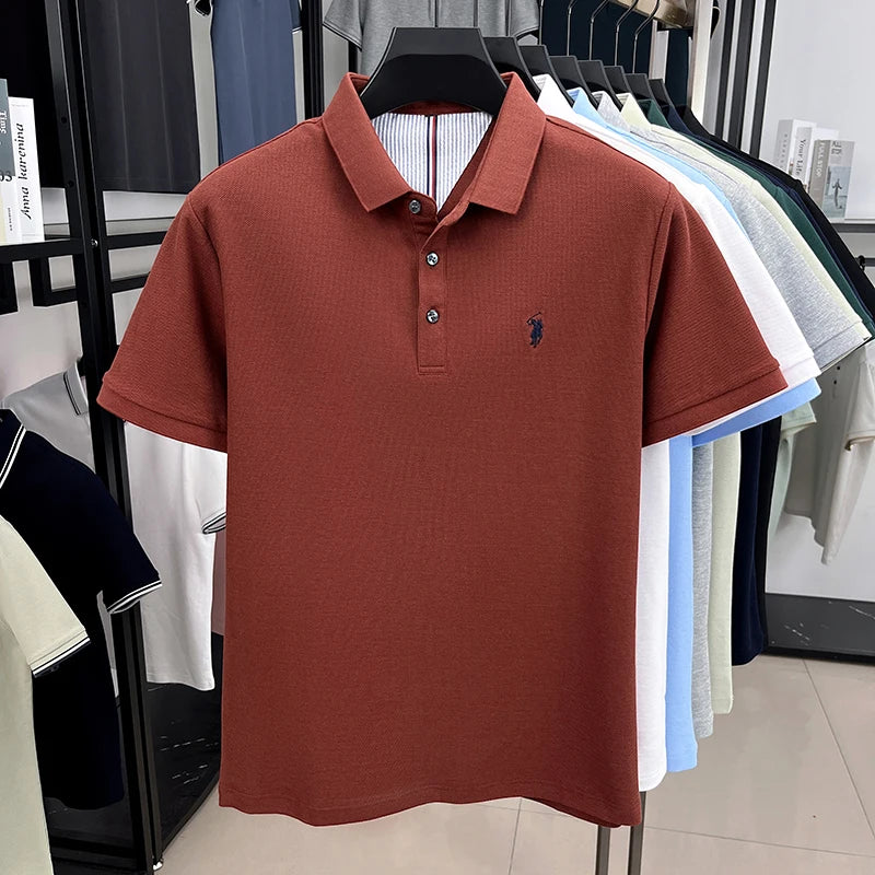 100% pure cotton short sleeved men's polo shirt summer fashion high-end brand pony embroidery golf top casual business T-shirt