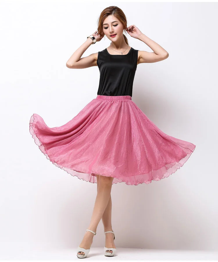 Silk Pleated High Waist Midi