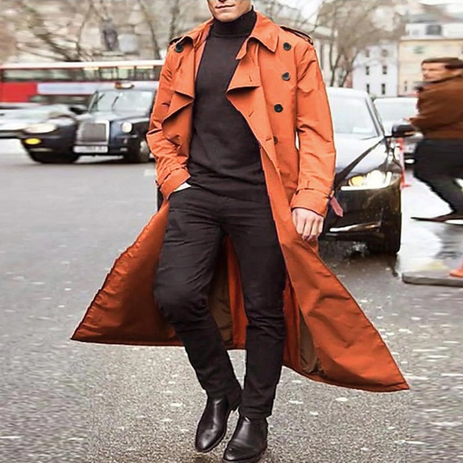Men’s Luxury Full-Length Trench Coat – England Style Business Overcoat