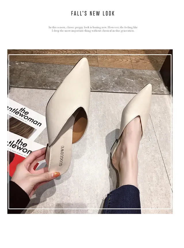 Women High Heels Slippers  Baotou Women Shoes Sexy Pointed Toe Chunky Heels Mules Outdoor Walking Slides Chaussure Femme 2024