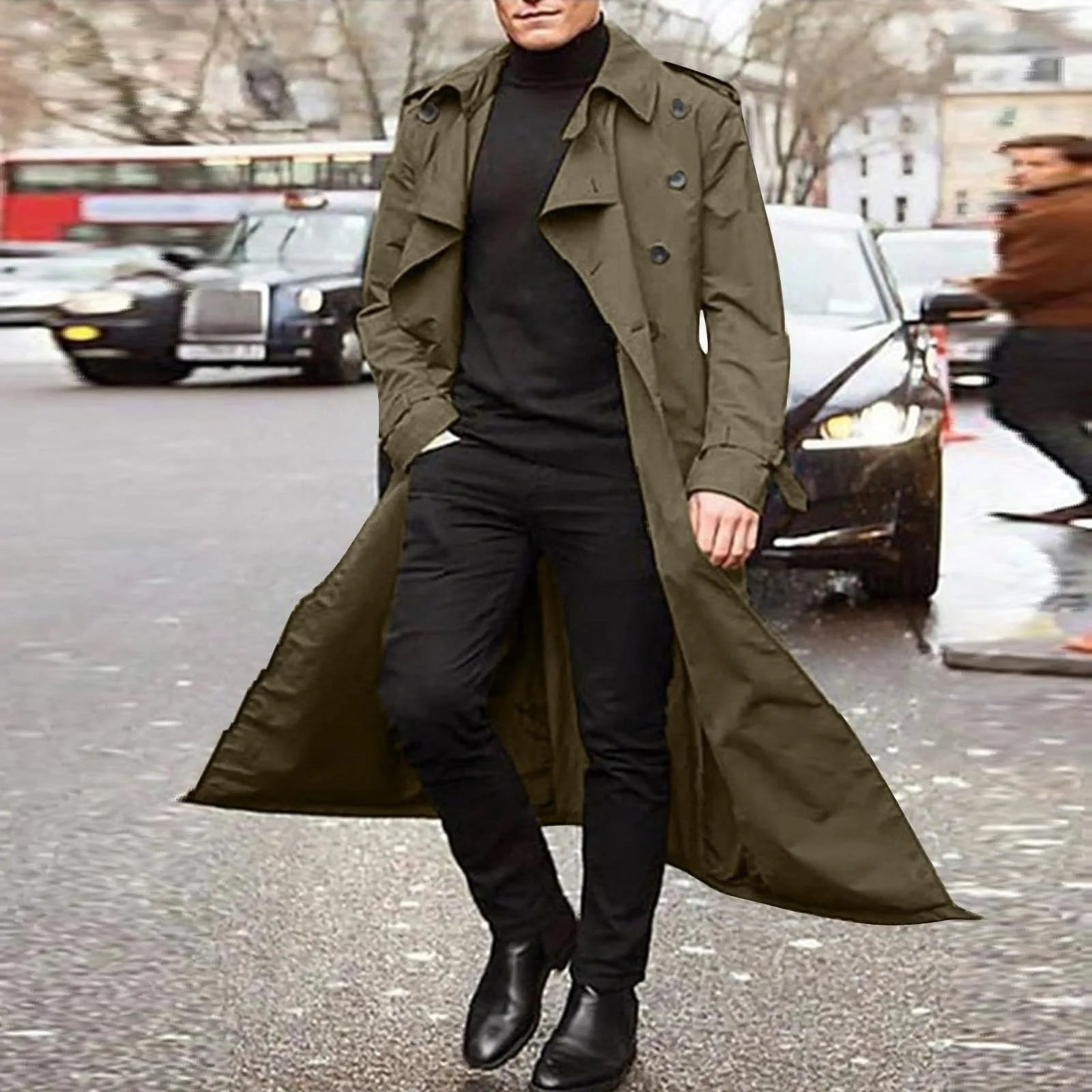Men’s Luxury Full-Length Trench Coat – England Style Business Overcoat