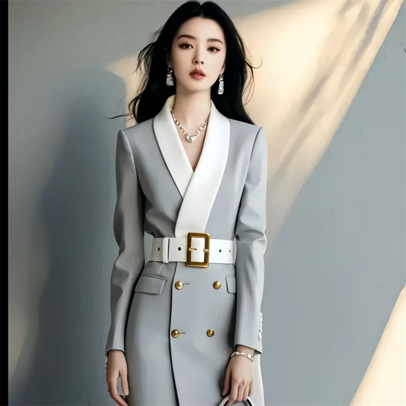 Belted A-Line Formal Suit Dress