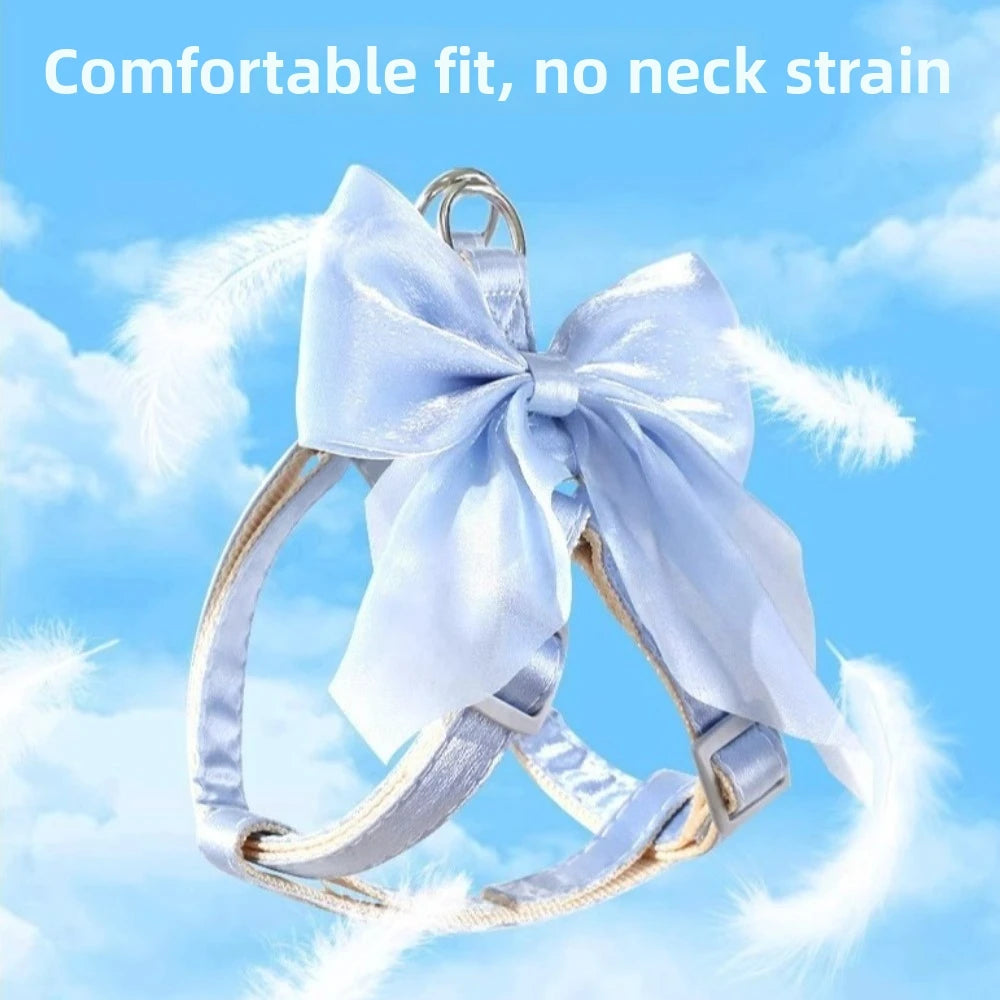 Pet Accessories Adjustable Pet Harness Cute Bow Breathable Dog Chest Strap Escape-Proof Comfort Cat Leash for Dogs Puppy Rabbit