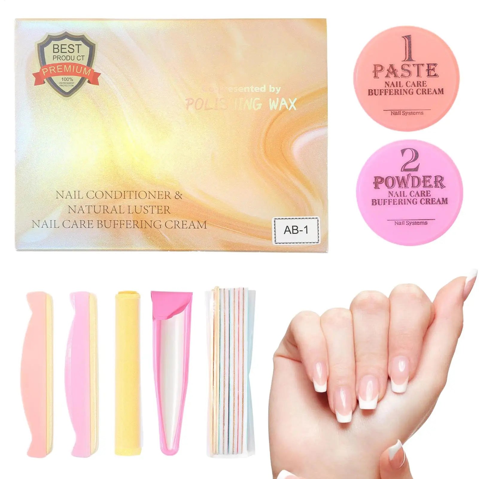 Nail Arts Tool Set With Polishing Wax Natural Nail Manicure Kit 3D Nail Tips Carving Tools For Home Salon Daily Party