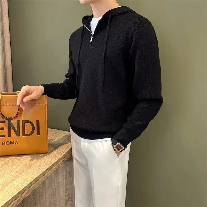 Hooded New Internet Celebrity Men's Sweater Versatile Popular Autumn Winter Solid Color Zipper Bottoming Trendy Hoodies Casual