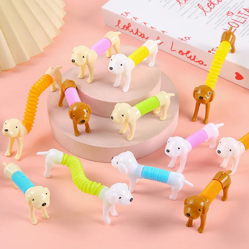 10Pcs Stretchable Dog Stress Relief Pop Tubes Toy Kids Birthday Party Favors Pinata Filler Telescoping Sensory Squeeze Toy