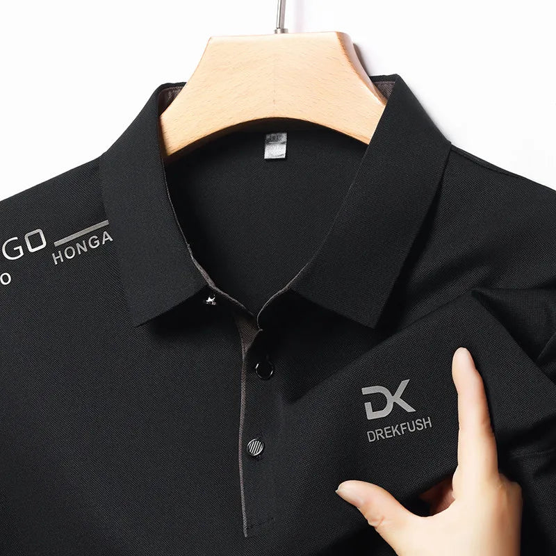 Men's Business Casual Short Sleeve Polo Shirt Solid Color with Badge Fashionable Breathable Comfortable Versatile Business Top