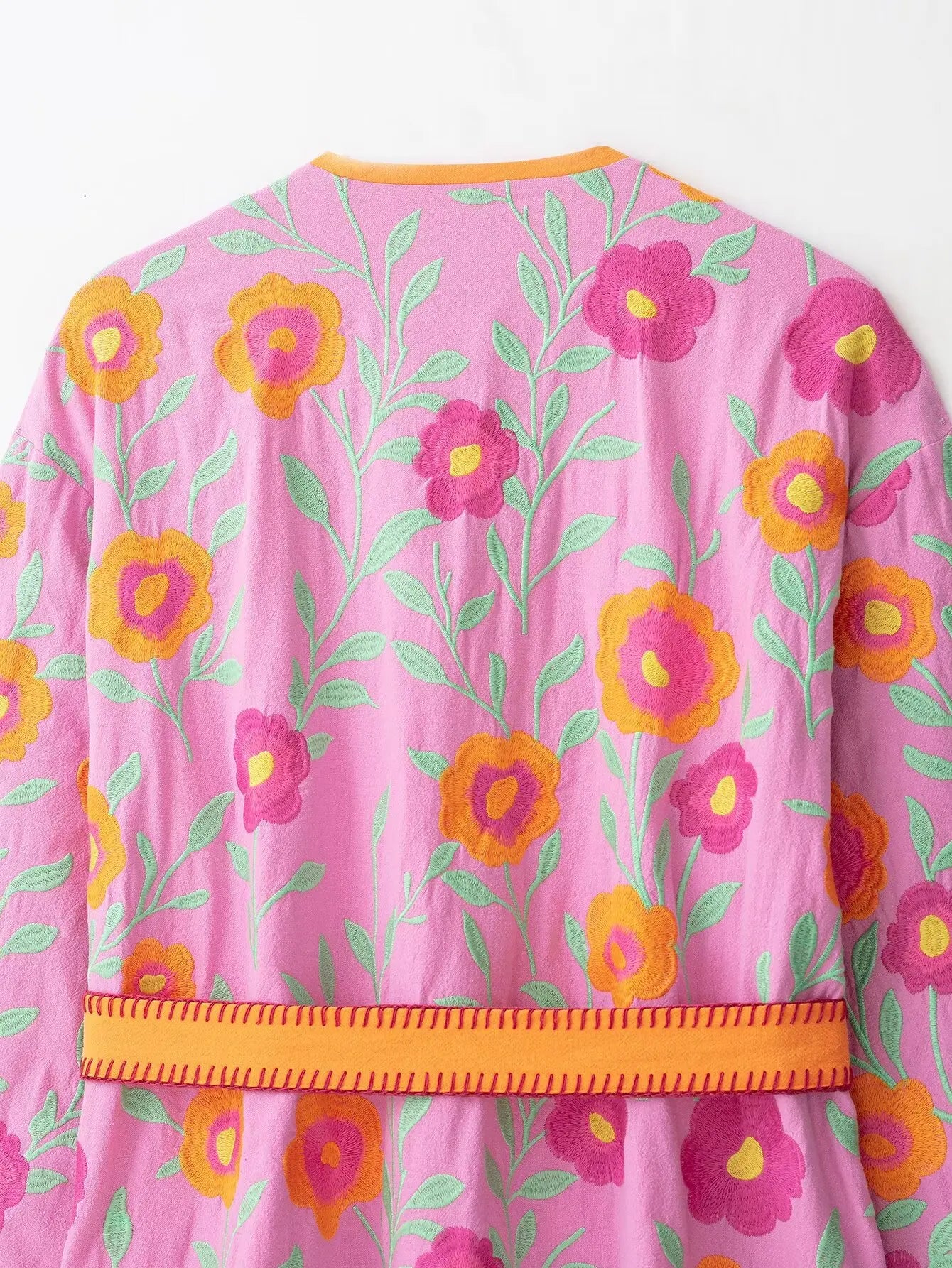 Women's Flowers Embroidered Coats Autumn New V-neck Long Sleeve With Belt Jackets Fashion Casual Female Chic Outerwear