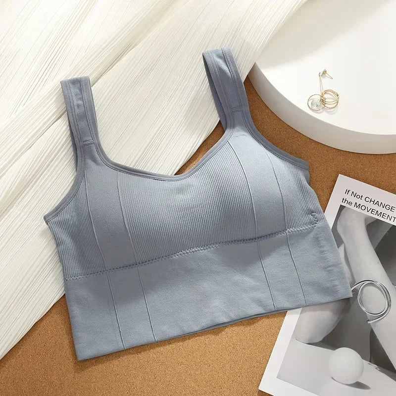Solid Ribbed Sports Bra Workout Shockproof Sports Bra Top With Padded Seamless Sports Bra For Women Push Up Bra Seamless Lingeri