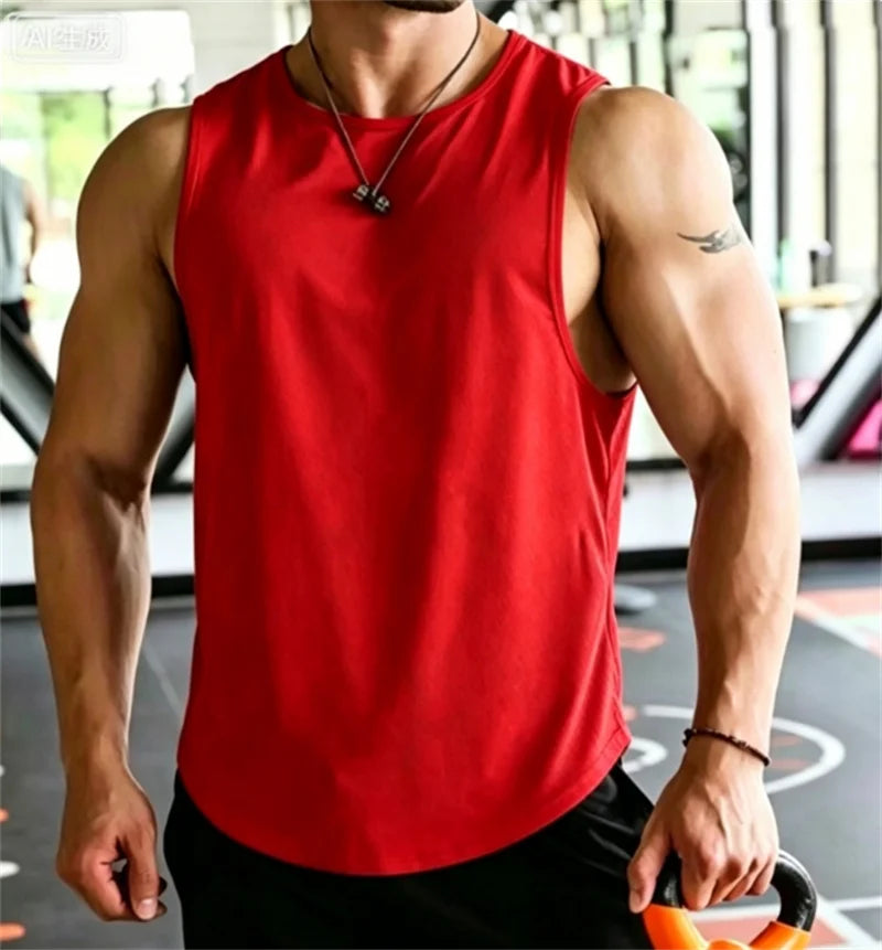 Men's Summer Fitness Muscle Sports Tank Top Breathable Moisture Wicking Loose Sleeveless Quick Dry Training T-Shirt Letter Print