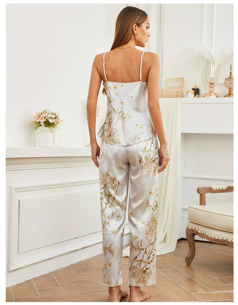 Cherry Satin Long Pajama Set