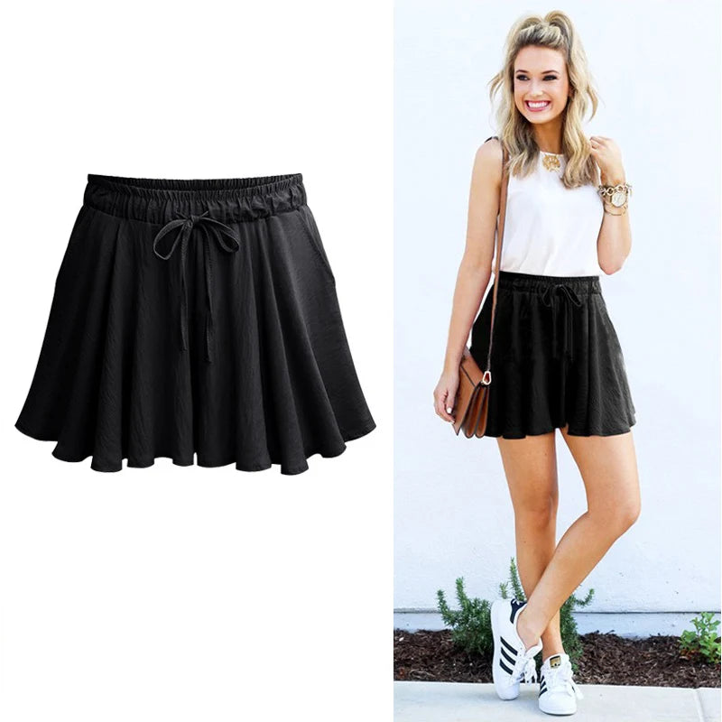Women Shorts Summer Chiffon Casual Shorts Female Wide Leg Elastic High Waist Shorts Wide Leg  Womens Shorts Summer