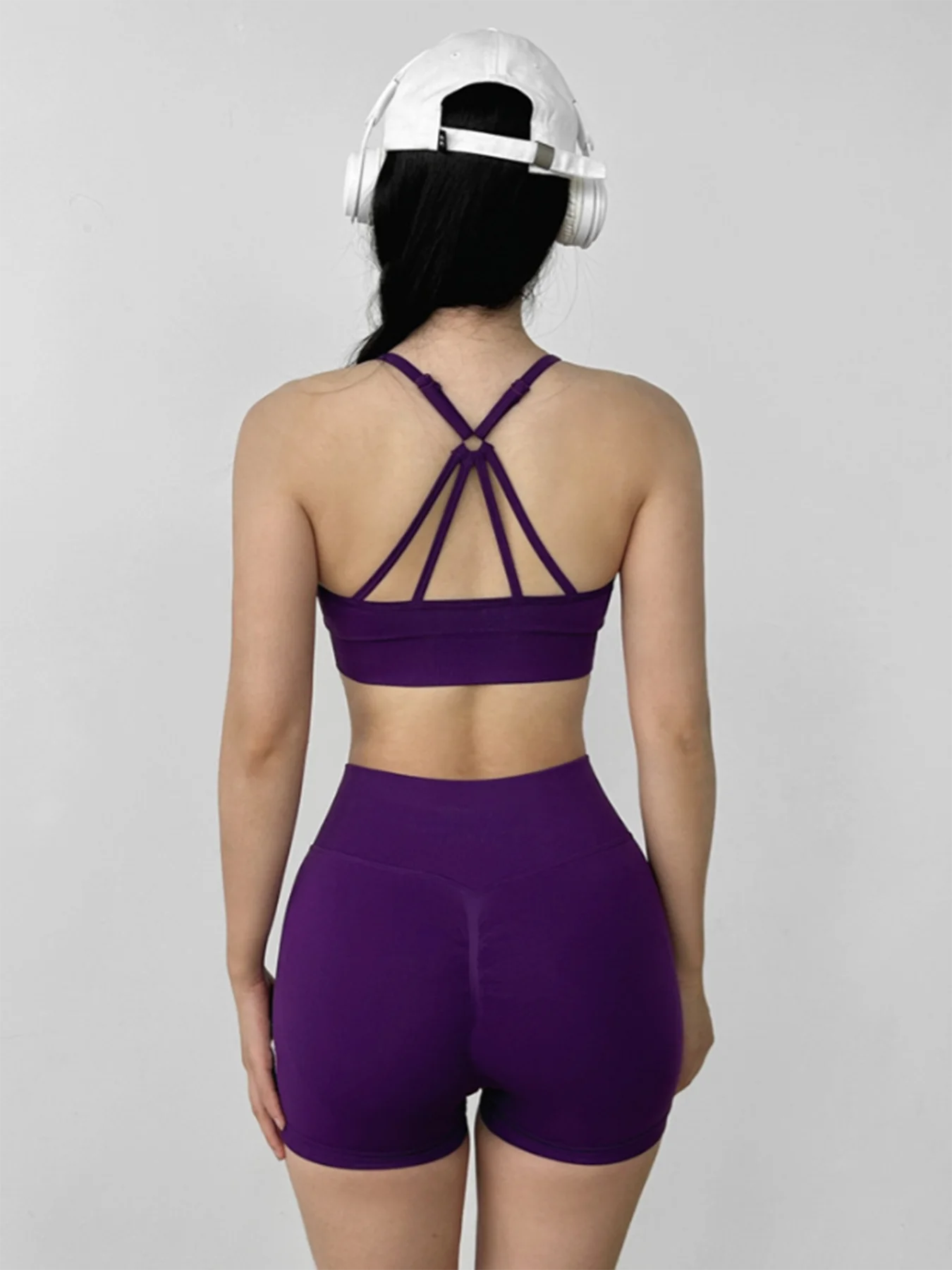 Women's Yoga Set Strappy Sports Bra & High Waisted Shorts | Quick Dry Padded Butt Lifting Workout Outfit for Running Traini