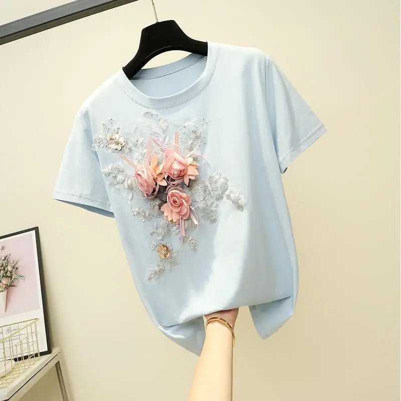Korean Style Embroidered Summer Tee