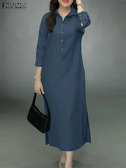 Elegant Lapel Solid Midi Dress