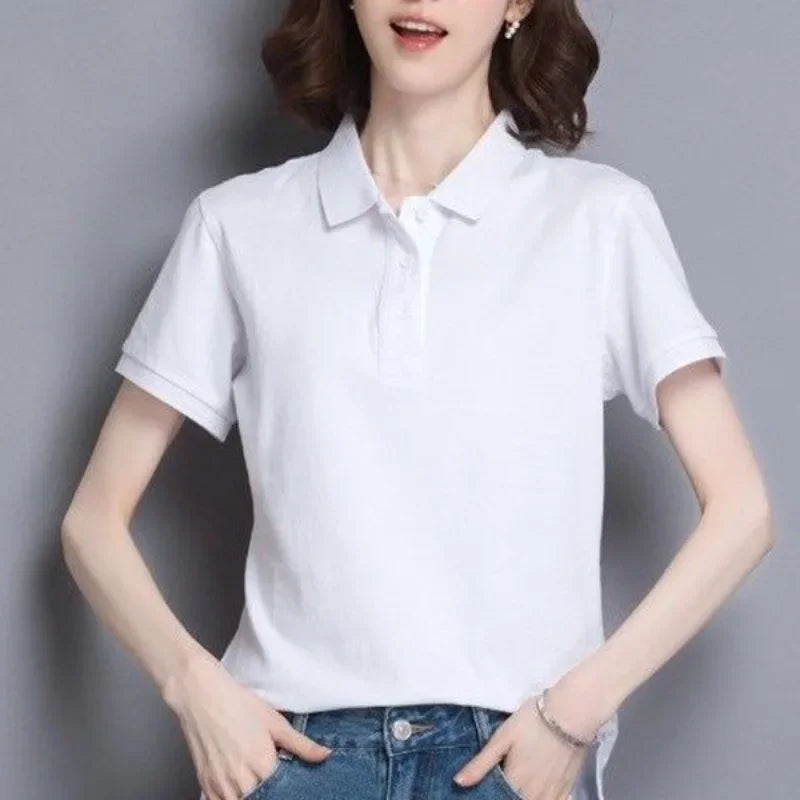 Minimal Button Polo Tee Women