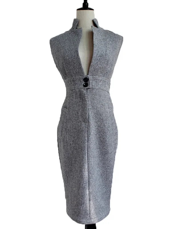 Elegant Sleeveless V-Neck Midi Dress