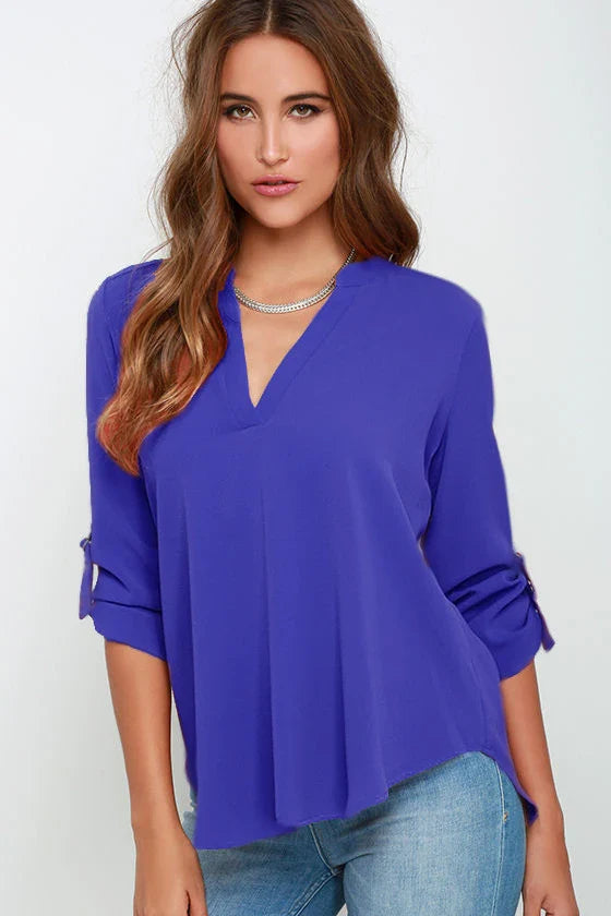 Elegant V Neck Chiffon Blouse