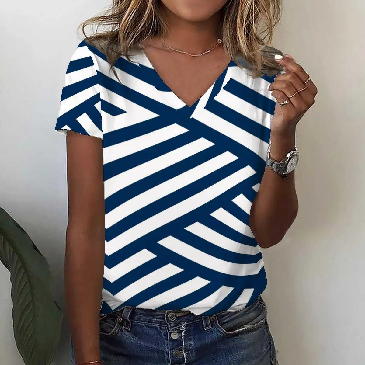 New Women's T-Shirts Funny Stripe Print Top Fashion Simple Pattern T Shirts for Women Summer Leisure Female Clothing Streetwear