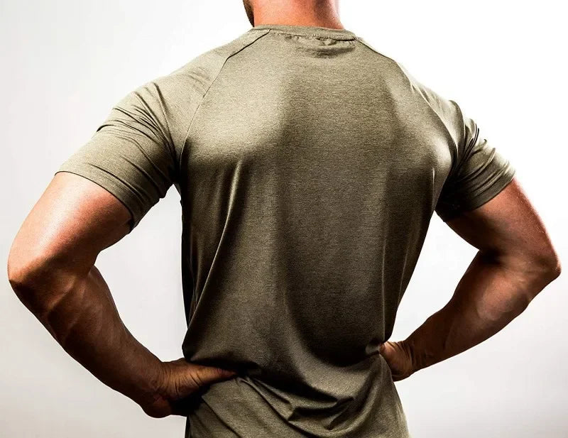 Summer Gym T-shirts Men's Solid Fitness Clothing O-neck Short Sleeve Tops Breathable Slim Bodybuilding Workout Muscle Tees Male