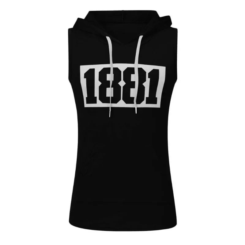 Men's Hooded Tank Tops Gym Workout Training Hoodies Sleeveless Bodybuildng Muscle Cut Off T-Shirt with Pocket