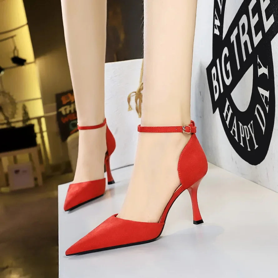 Concise Ankle Strap Mid Heels