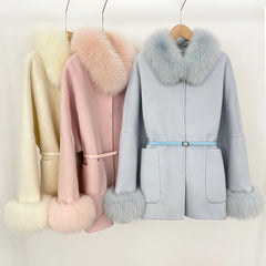Luxury Wool Fur Winter Long Coat
