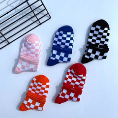 Unisex Korean Checkerboard Ankle Socksv