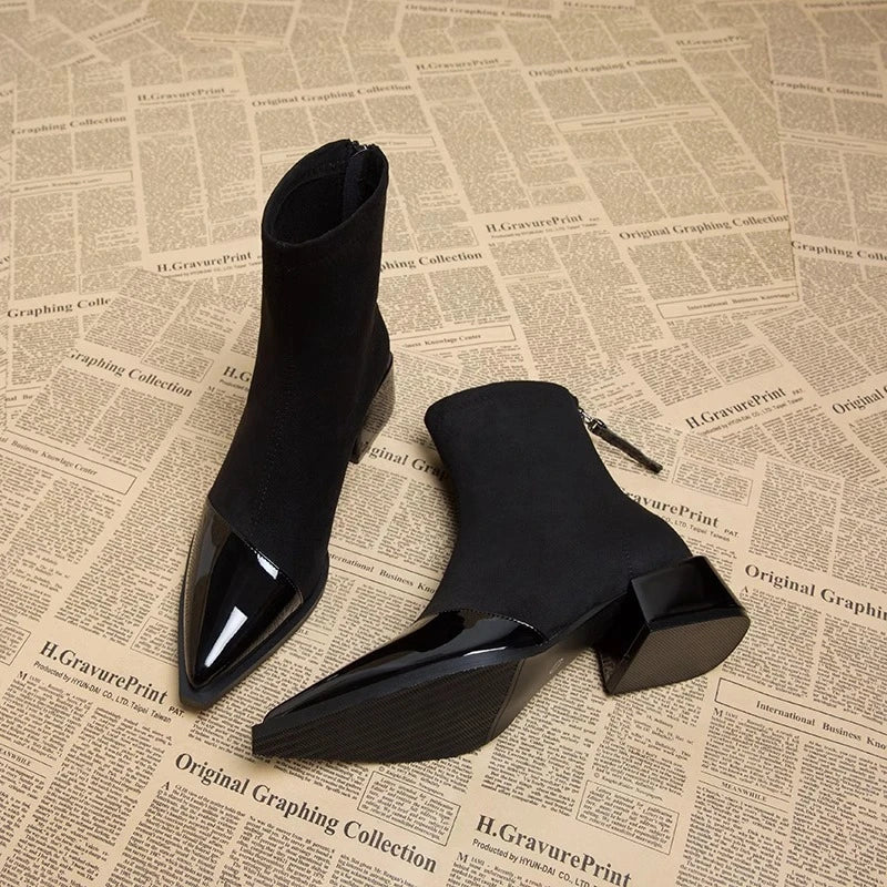 Pointed Mid Calf Chelsea Heels