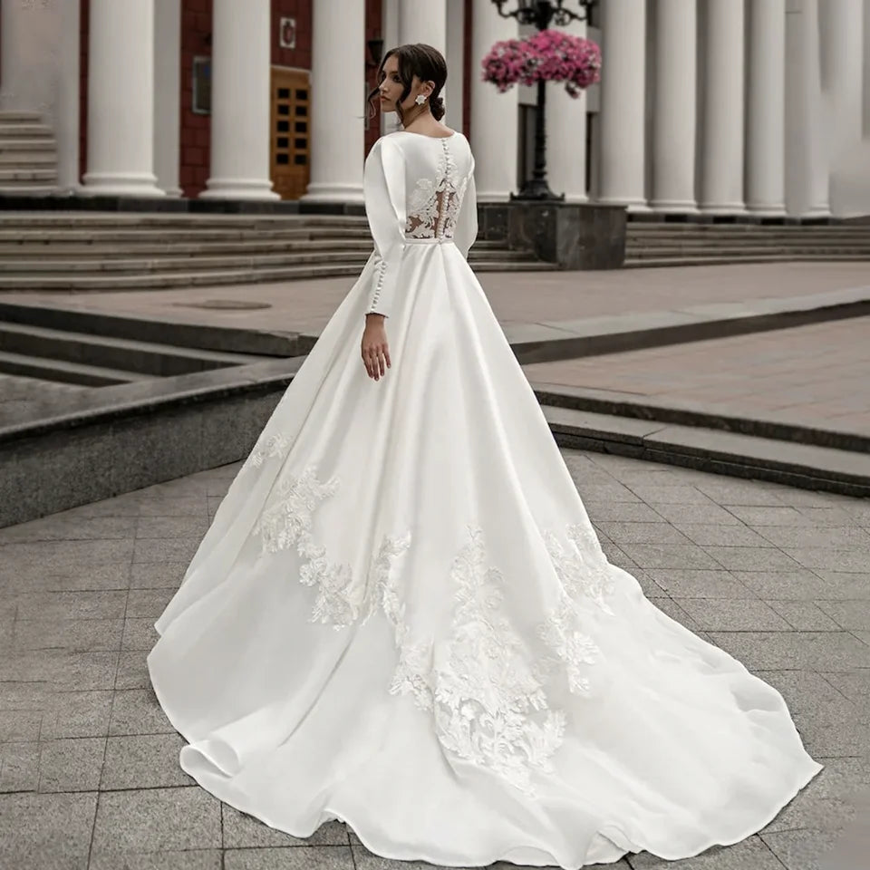 Elegant A-Line Lace Wedding Dress with Court Train