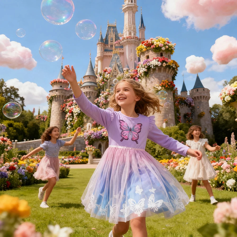 Gradient Tulle Butterfly Girls Dress