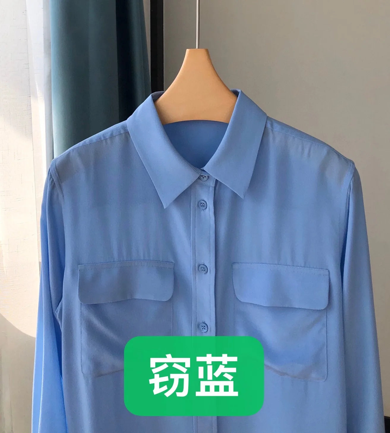 Women Real Silk Shirts Classic Double Pockets Solid Color Casual Fashion Long Sleeve Thin Shirt Blouses Tees