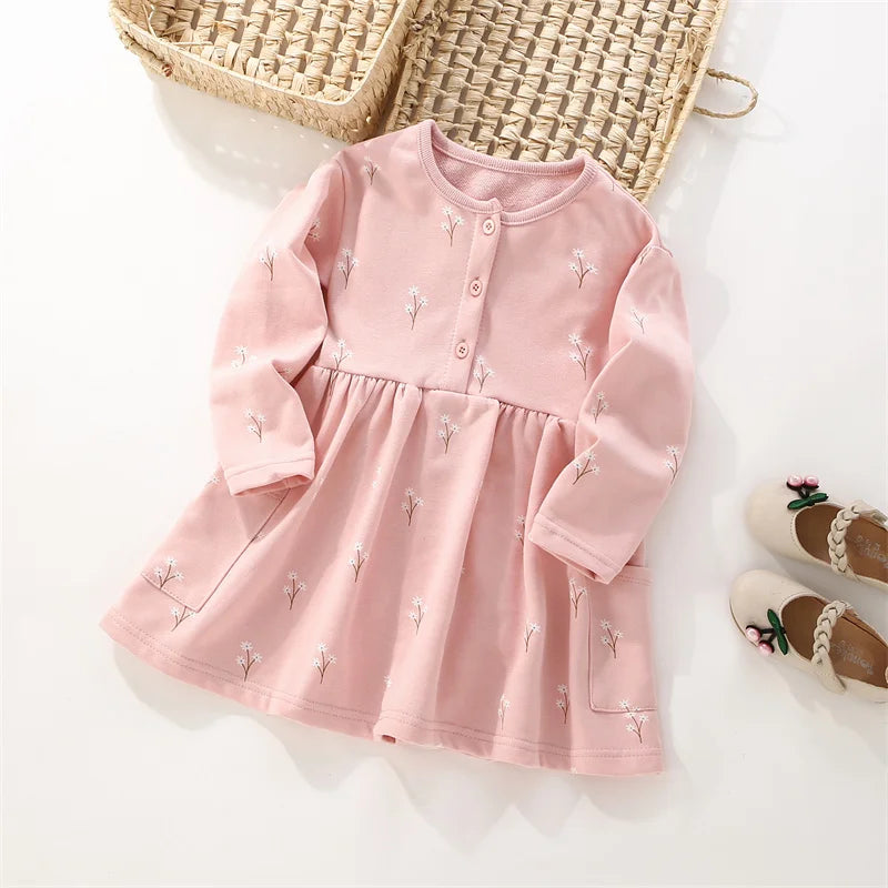 Floral Button Princess Girls Dress