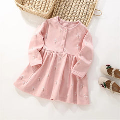 Floral Button Princess Girls Dress
