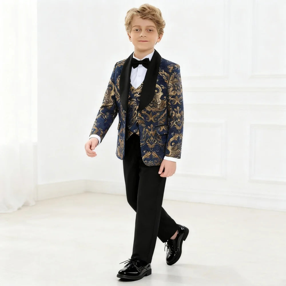 Navy Floral Boys Formal Suit