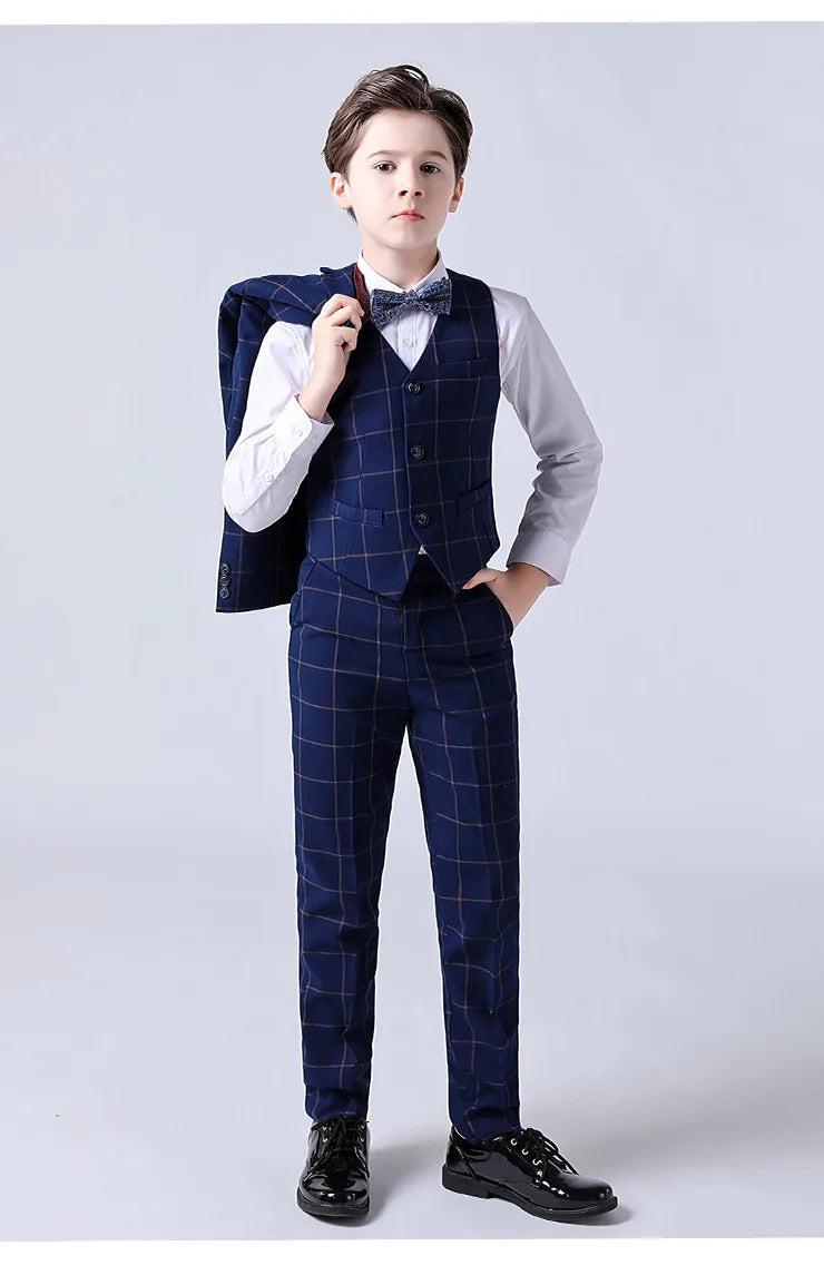 Formal Kids Plaid Tuxedo Suit