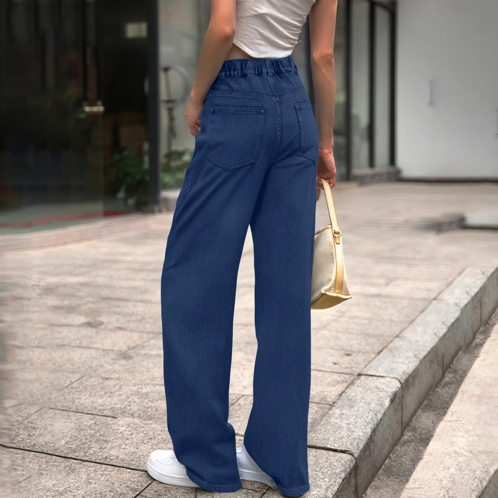 High Waist Draped Straight Jeans
