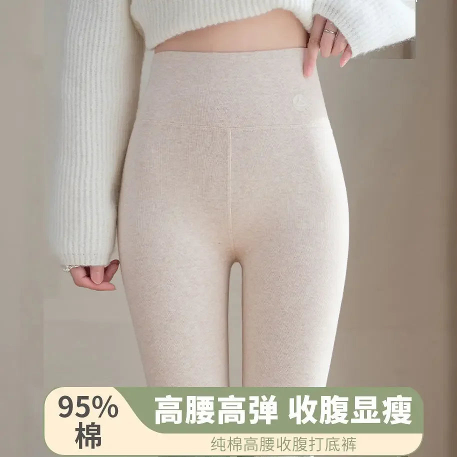 Pure Cotton Leggings Women Autumn Large Size High Waist Tight Nine-point Thickened Small Feet Make Them Look Slim Warm Pants