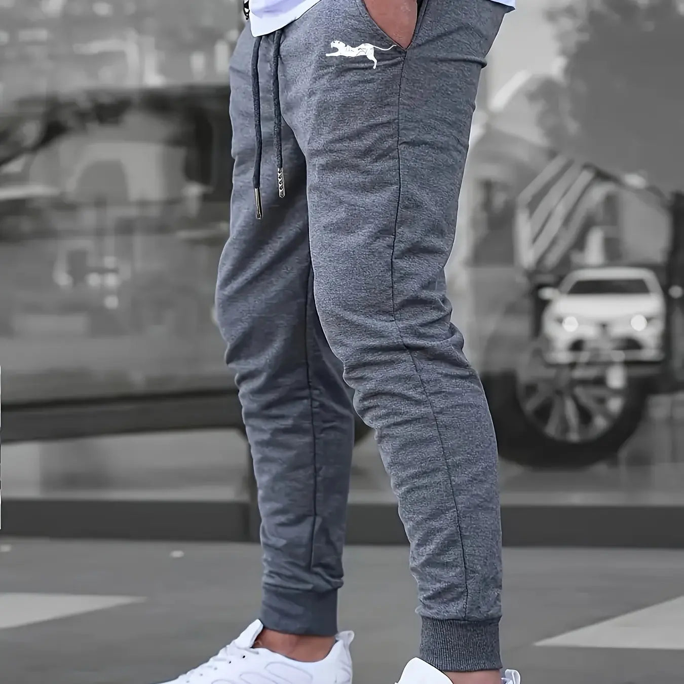 Men's Summer Casual Joggers, Elastic Drawstring Waist and Cuffs, Logo Print, Loose Fit, Comfortable Fabric, Sports Pants