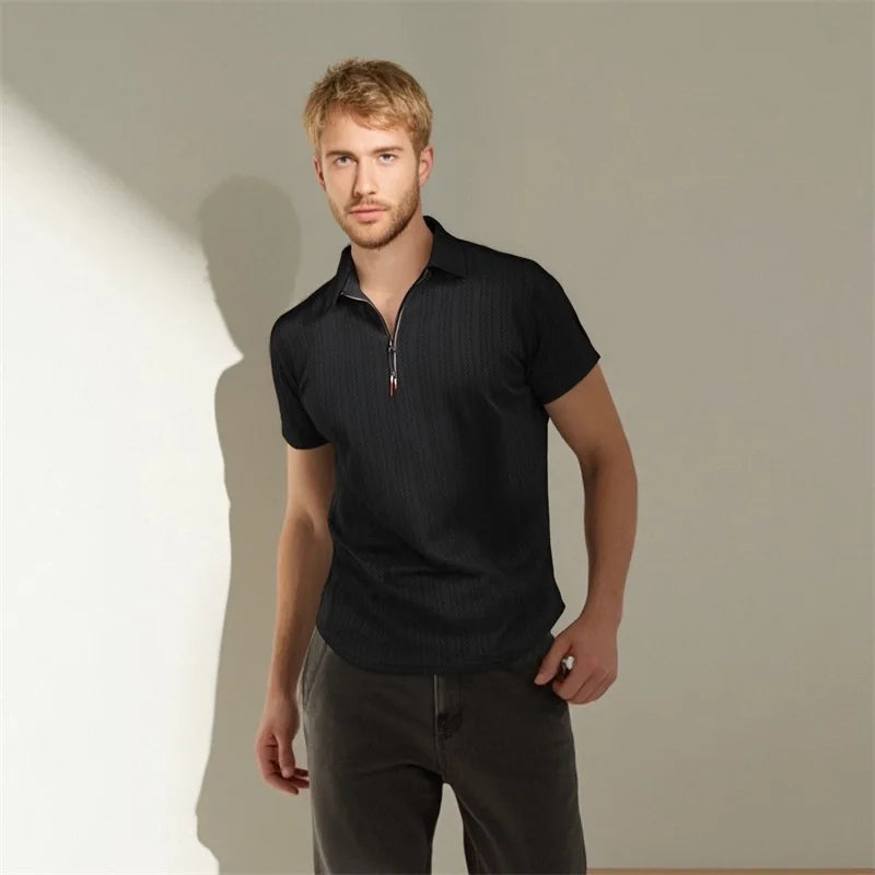 Jacquard Zip Polo