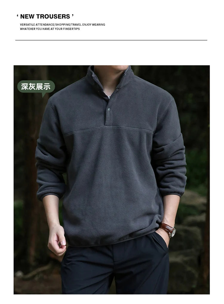 2025 Men Sweatshirt Turtleneck Half Button Pullover Male Polar Fleece Casual Basic Elegant Work Wear Winter Autumn Warm Jacket