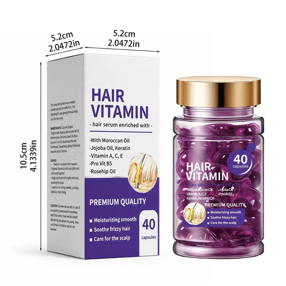Hair Vitamin Serum Capsules 40Pcs With Moroccan Jojoba Oil Keratin Nourishing Hair Oil For Dry Damaged Frizzy Repair Hair Care