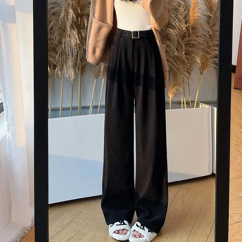 Women's Pants Autumn Winter Corduroy High Waist Wide Leg Pants for Women Casual Trousers Female Straight Pants Women Clothes New