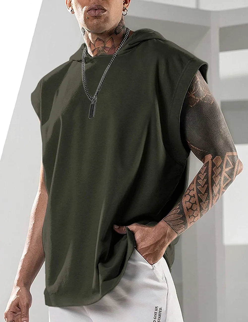 2026 Men Tank Top  Fitness Training Pullover Leisure Fashion Sleeve Men's Hooded Vest Solid Color Tank Tops For Male